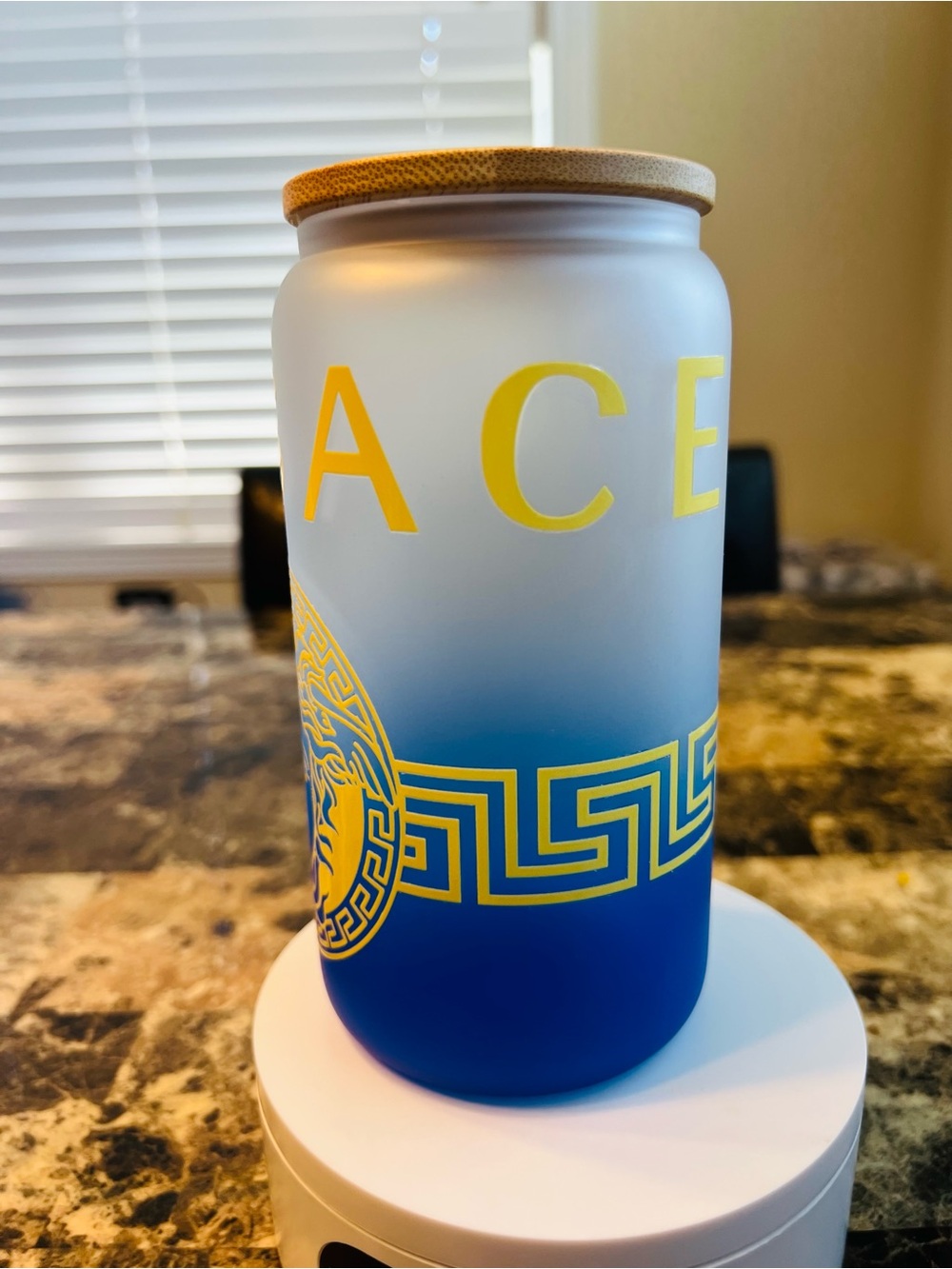 Blue & Yellow Logo 16 oz Glass Tumbler with Bamboo Lid - Picture 4 of 6